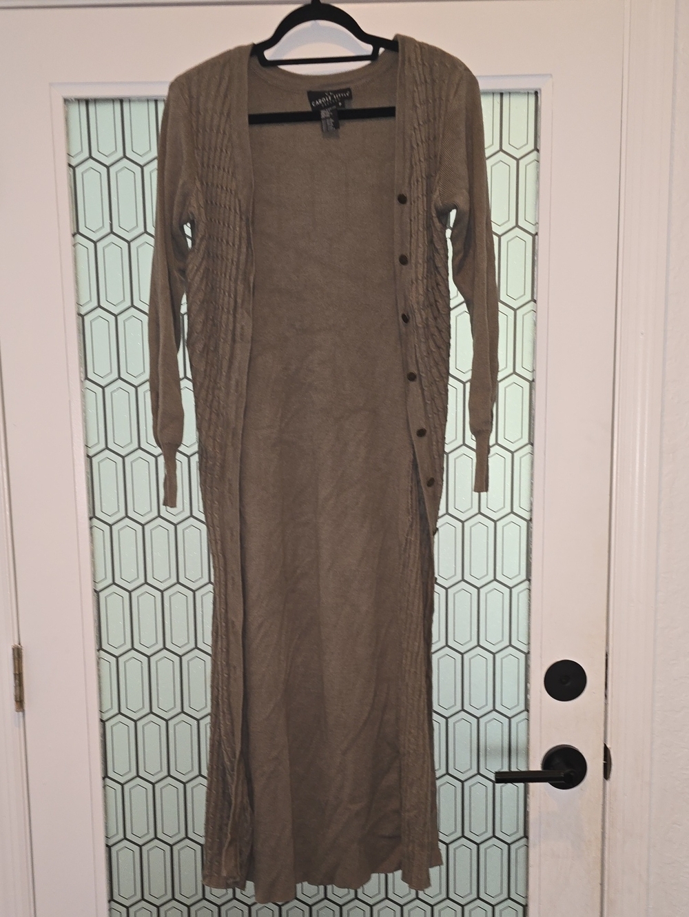 Carole Little Taupe/light Olive Green Long Cardigan With Long Sleeves